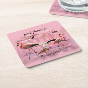 Dessous-de-verre Carré En Papier Typographie du Flamant rose rose  Customisé