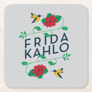 Dessous-de-verre Carré En Papier Typographie florale de Frida Kahlo  