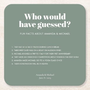 Dessous-de-verre Carré En Papier Typographie moderne Sage Vert Mariage Fun Faits