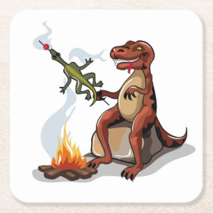Dessous-de-verre Carré En Papier Tyrannosaurus Rex Cuisine Nourriture Au-Dessus D'U