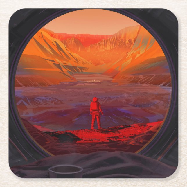 Dessous-de-verre Carré En Papier Un Astronaute Sur Mars (Devant)