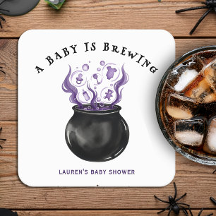 Dessous-de-verre Carré En Papier Un bébé brasse le Baby shower d'Halloween Cauldron