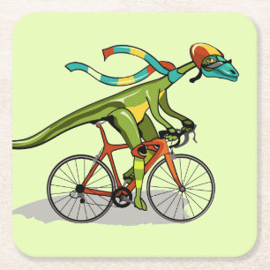 Dessous-de-verre Carré En Papier Un Dinosaure Anabisetia À Vélo.
