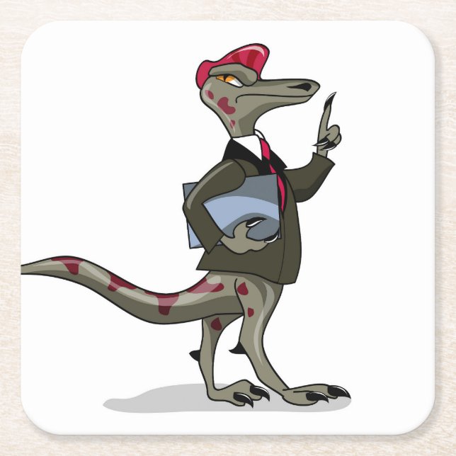 Dessous-de-verre Carré En Papier Un Greffier De Caricature Iguanodon. (Devant)