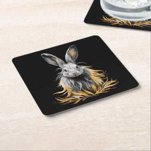 Dessous-de-verre Carré En Papier Un lapin gris génial en feu