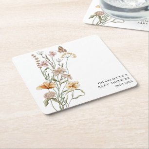 Dessous-de-verre Carré En Papier Un petit Baby shower de fille Fleur sauvage