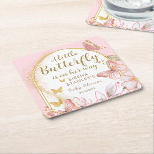 Dessous-de-verre Carré En Papier Un Petit Papillon Est En Chemin De Baby shower