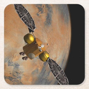 Dessous-de-verre Carré En Papier Un vaisseau Spacecraft Orbitant Mars.