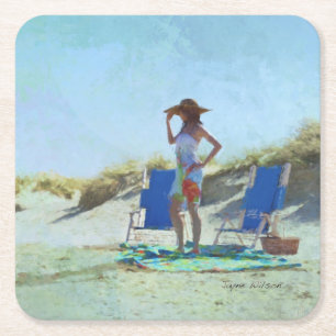 Dessous-de-verre Carré En Papier Une journée à la plage