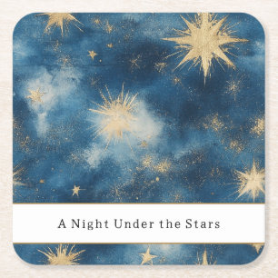 Dessous-de-verre Carré En Papier Une Nuit sous les Étoiles Bleu Céleste Mariage