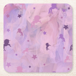 Dessous-de-verre Carré En Papier unicorne rose et violet et design d'étoiles - fill