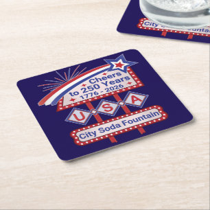 Dessous-de-verre Carré En Papier USA 250 personnalisé - Marquee Rétro Patriotique