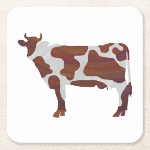 Dessous-de-verre Carré En Papier Vache Brown et blanche Silhouette