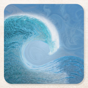 Dessous-de-verre Carré En Papier Vague Bleue Artistique