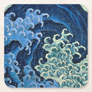 Dessous-de-verre Carré En Papier Vague féminine de Hokusai Océan Vintage