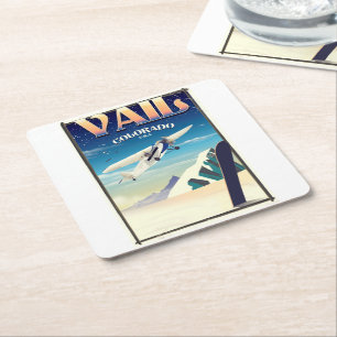 Dessous-de-verre Carré En Papier Vail Colorado affiche de voyage vintage