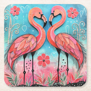 Dessous-de-verre Carré En Papier Valentine Flamant rose Art