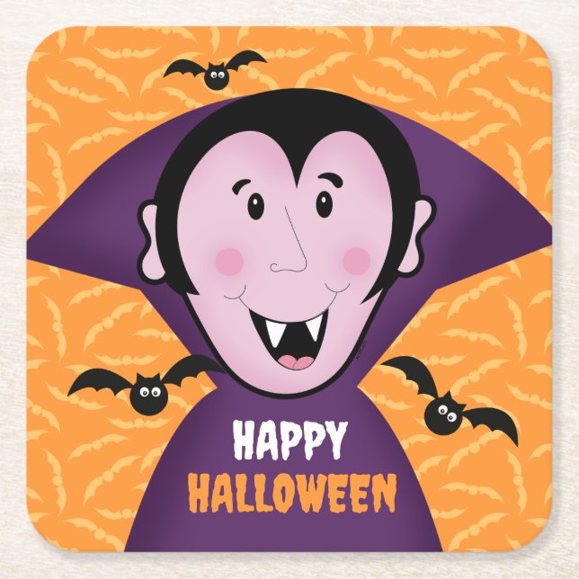 Dessous-de-verre Carré En Papier Vampire Dracula Bats Enfants Joli Halloween (Devant)