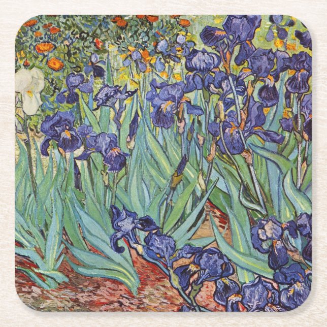 Dessous-de-verre Carré En Papier Van Gogh Irises Peinture impressionniste (Devant)