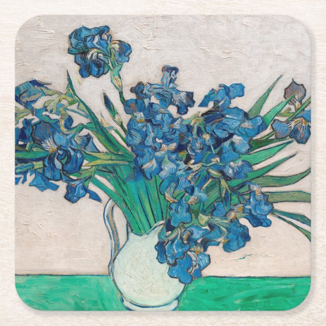 Dessous-de-verre Carré En Papier Vase avec Irises, Van Gogh (Devant)