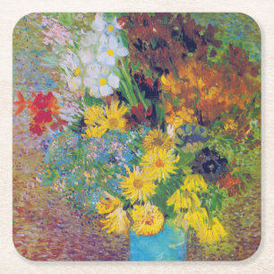 Dessous-de-verre Carré En Papier Vase avec marguerites et anémones, Van Gogh