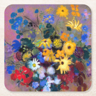 Dessous-de-verre Carré En Papier Vase blanc avec fleurs Odilon Redon