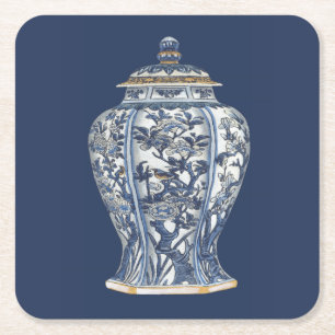 Dessous-de-verre Carré En Papier Vase bleu et blanc à porcelaine par le studio de