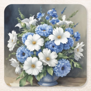 Dessous-de-verre Carré En Papier Vase de fleurs aquarelle élégant