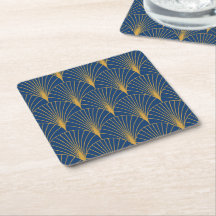 Ventilateurs géométriques dorés Art déco sur Navy