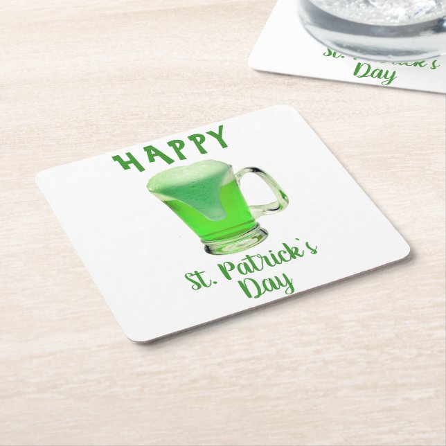 Dessous-de-verre Carré En Papier Verre à bière verte Joyeux St. Patrick`s day (Incliné)