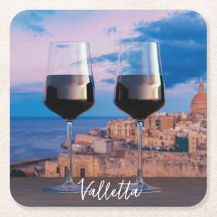 Dessous-de-verre Carré En Papier Verres à vin avec vue coucher de soleil sur La Val