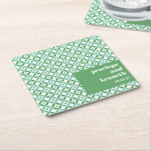 Dessous-de-verre Carré En Papier Vert et bleu Mid Chic Mariage personnalisé