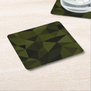 Dessous-de-verre Carré En Papier Vert foncé de l'armée noir motif de maille géométr