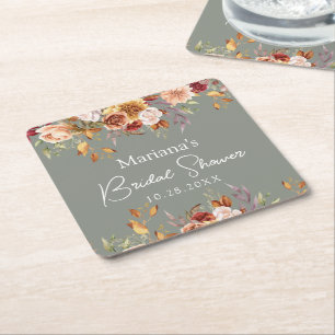 Dessous-de-verre Carré En Papier Vert sauge automne floral Baby Shower de mariage