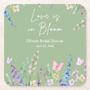 Dessous-de-verre Carré En Papier Vert sauge Printemps L'amour est en fleur Baignoir