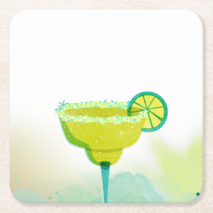Dessous-de-verre Carré En Papier Verte aquarelle Margarita Lime Enterrement de vie