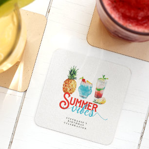 Dessous-de-verre Carré En Papier Vibes d'été amusantes Cocktails vibrants Anniversa