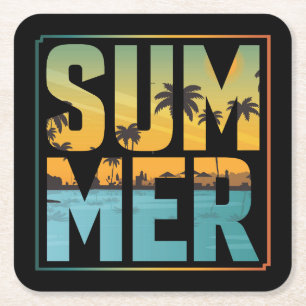 Dessous-de-verre Carré En Papier Vibes d'été cool Palm Trees & Eau