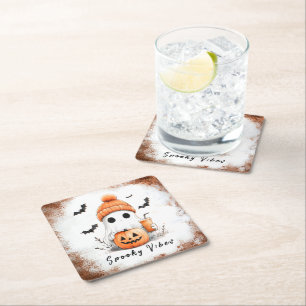 Dessous-de-verre Carré En Papier Vibes Éffrayantes d'épices citrouilles personnalis