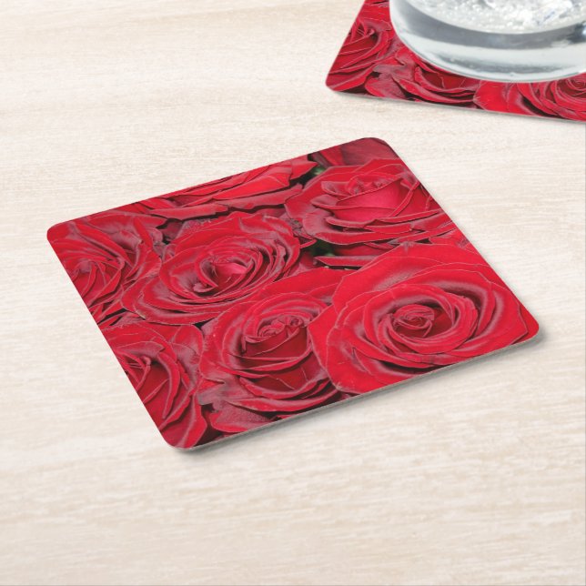 Dessous-de-verre Carré En Papier Vibrant Red Roses (Incliné)