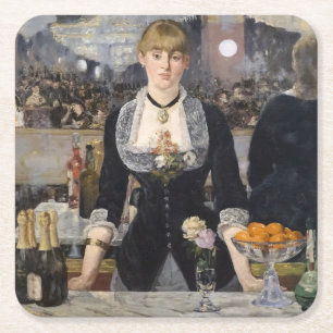 Dessous-de-verre Carré En Papier Victorian Barmaid Girl at Folies Bergere, France