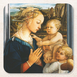 Dessous-de-verre Carré En Papier Vierge avec enfant et deux anges, Filippo Lippi