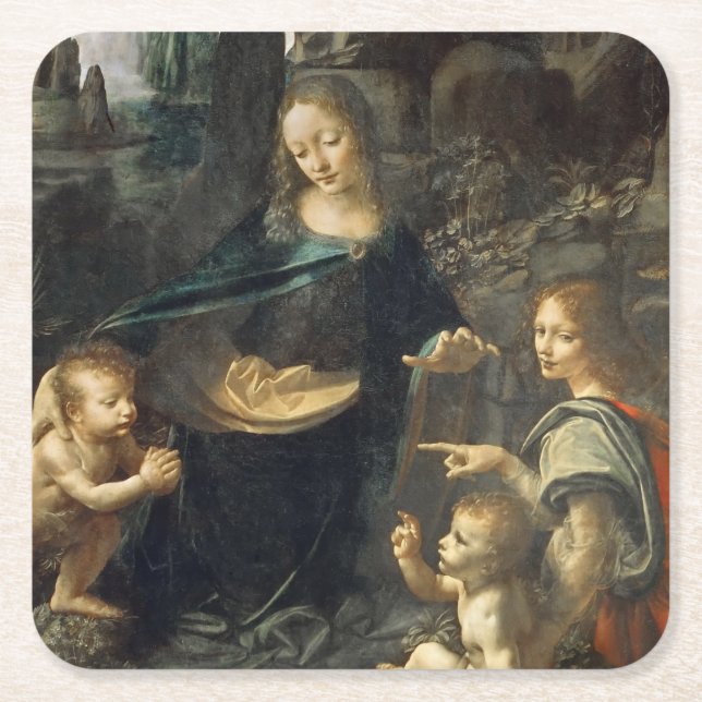 Dessous-de-verre Carré En Papier Vierge des Roches, Léonard de Vinci (Devant)