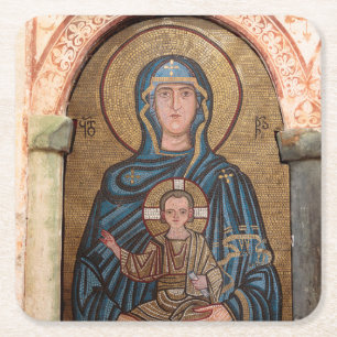 Dessous-de-verre Carré En Papier Vierge Marie et mosaïque de Jésus