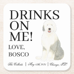 Dessous-de-verre Carré En Papier Vieux anglais personnalisé Mariage Sheepdog