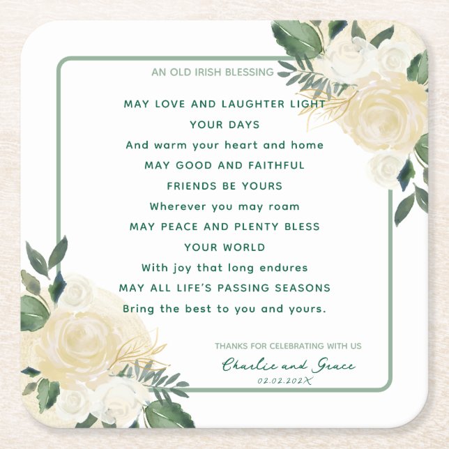 Dessous-de-verre Carré En Papier Vieux bienheureux irlandais et verdure Mariage 2 (Devant)