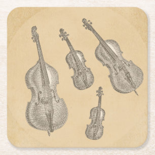 Dessous-de-verre Carré En Papier Vieux dessins au trait ficelés d'instruments