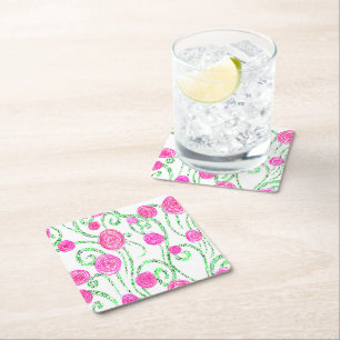 Dessous-de-verre Carré En Papier Vignes vert et rose
