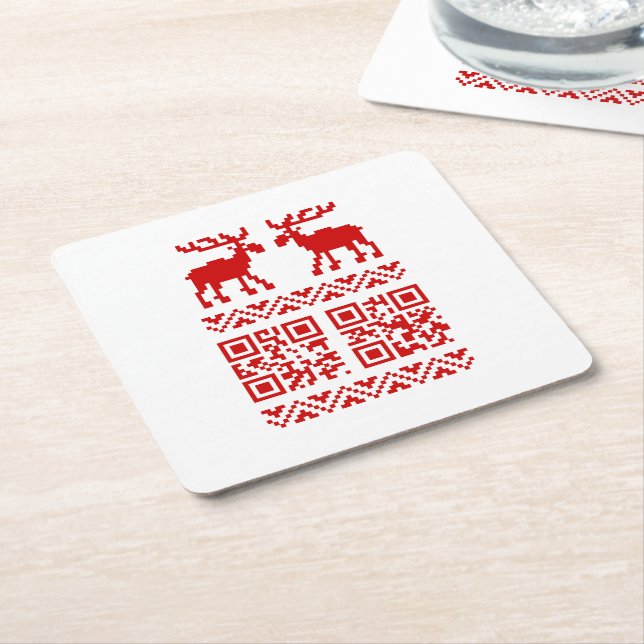 Dessous-de-verre Carré En Papier Vilain Sweater QR Code Bonne année! (Incliné)