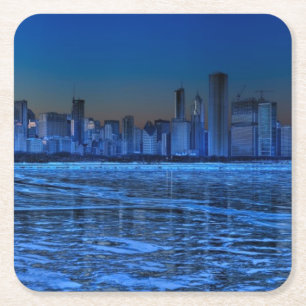 Dessous-de-verre Carré En Papier Ville de larges épaules et de lac Michigan